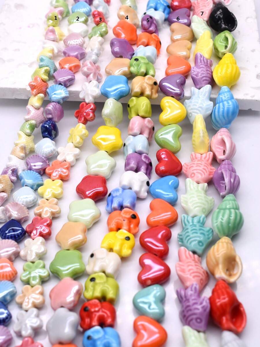 10Pcs A Bag Ceramic Beads Heat Flower Shells Starfish Elephant Shape For Jewelry Making DIY Accessories Valentines