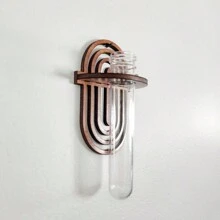 1个室内植物壁挂式种植架，植物繁殖站壁挂式，植物繁殖瓶，带木架的壁挂式繁殖站，多层塑料试管种植架，壁挂式生态瓶，适用于家庭办公室植物悬挂架、花瓶、墙面装饰、水培扦插，带木架，适用于水培植物，独特的园艺用品，适合女性、妈妈、植物爱好者、家居装饰、房间装饰、墙面装饰礼物、生日毕业礼物 - 原木色 - 查看 9