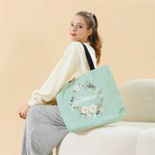 1pc Customized Canvas Bag, Unique Design (Photo, Landscape, Illustration), Foldable, Large Capacity, Lightweight, Stylish, Personalized Tote Bag, Shoulder Bag, Casual Shopping Bag Shop Back To School,New Year Glamour - Multicolor - View 3