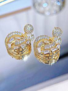 SEQUITO 2 buc cercei nobili pentru femei, petrecere de nuntă, cercei mari rotundi, cu piatră CZ strălucitoare, micro pave, bijuterii aurii