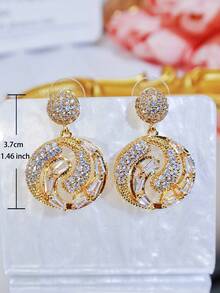 SEQUITO 2 buc cercei nobili pentru femei, petrecere de nuntă, cercei mari rotundi, cu piatră CZ strălucitoare, micro pave, bijuterii aurii