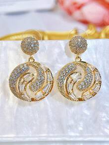 SEQUITO 2 buc cercei nobili pentru femei, petrecere de nuntă, cercei mari rotundi, cu piatră CZ strălucitoare, micro pave, bijuterii aurii