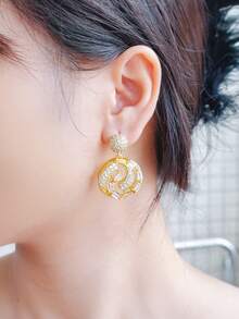 SEQUITO 2 buc cercei nobili pentru femei, petrecere de nuntă, cercei mari rotundi, cu piatră CZ strălucitoare, micro pave, bijuterii aurii