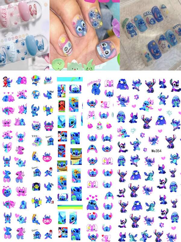 Disney Pegatinas de Stitches Kawaii Lilo y Stitch, pegatinas de dibujos animados para las uñas para decorar accesorios, pegatinas impermeables para manos y uñas. Algunos estilos pueden incluir Spider-Man, , Frozen, Mickey, Capitán América (algunos componentes pueden ser aleatorios)