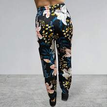 Pantalon de pierna ancha floreado, pantalon de mujer, pantalón fresco, estampado floral - Azul - Ver 6