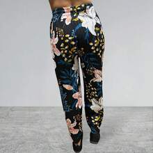 Pantalon de pierna ancha floreado, pantalon de mujer, pantalón fresco, estampado floral - Azul - Ver 5
