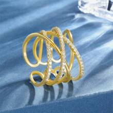 Vàng Tuyên Bố Cho Nữ, Nhẫn Nữ Mạ Vàng 14K Mở Vòng Hầu Tước Đính Đá Cubic Zirconia Có Thể Điều Chỉnh Cho Nữ Teen Girls - Vàng - Xem 5