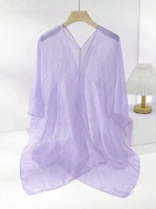 1 件柔软雪纺纯色女士防晒披肩，多种佩戴方式配饰女士