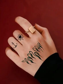 1pc Temporary Tattoo Cute Little Elements, Planet Flame Plane Love Straight Pattern Design Waterproof Fake Tattoo Stickers Disposable - Black - View 7