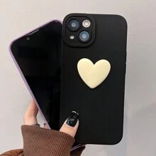 Black 3D White Heart Phone Case Compatible With IPhone 7 Plus/8 Plus/X/XS/XR/XS Max/11/12/13/14/14 Plus/15 Pro/15 Pro Max/15 Plus