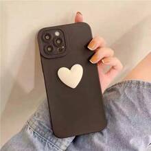 Black 3D White Heart Phone Case Compatible With IPhone 7 Plus/8 Plus/X/XS/XR/XS Max/11/12/13/14/14 Plus/15 Pro/15 Pro Max/15 Plus