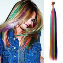 50 Strands/Pack Synthetic Hair Dye Rainbow Wig Extensions Colored Kanekalon I-Tip Keratin Fusion For Hair Extension Strands Of Hair Pieces With Hair Rings