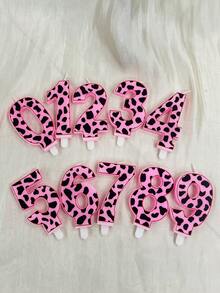 1pc Pink Leopard Print Number 0-9 Birthday Anniversary Party Cake Decoration Candle - Pink - View 3