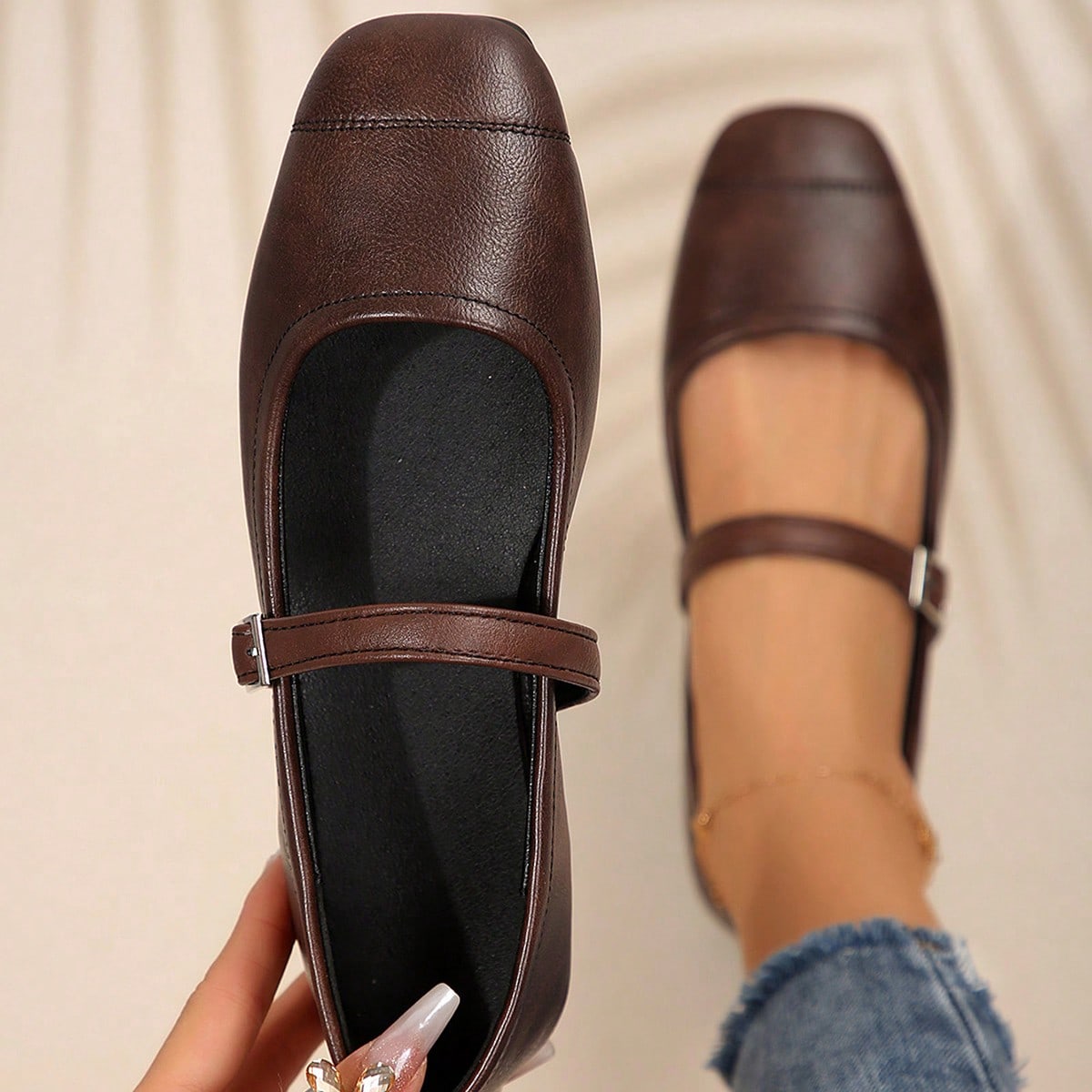 Zapatos Mary Jane para mujeres con hebilla, nuevos mocasines suaves y cómodos estilo coreano de punta cuadrada para primavera/verano