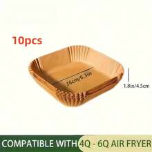 10/50 tờ giấy lót nồi chiên không khí dùng một lần, hình tròn hoặc hình vuông, giấy lò hấp thụ dầu chống nhiệt độ cao, kích thước khay: 20 * 16 * 4,5cm / 7,9 * 6,3 * 1,8 inch, thích hợp cho nồi chiên dung tích 3-6L - màu nâu - Xem 3