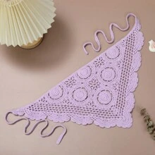 1 件女士纯色紫色/米色蕾丝图案海滩度假波西米亚风格系带三角围巾发带头巾头带吸汗带 - 墨綠色 - 查看 3