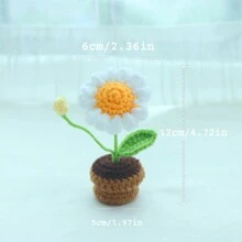 1pc/2pcs Hand Knitted Mini Daisy Plant Pot Ornament, Indoor Decoration. Desktop And Car Ornament, Artificial Ornament. Summer Decoration, Party, Wedding, Home Decor, Thanksgiving, Graduation, Birthday Gift, Party Favor - Multicolor - View 2
