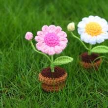 1pc/2pcs Hand Knitted Mini Daisy Plant Pot Ornament, Indoor Decoration. Desktop And Car Ornament, Artificial Ornament. Summer Decoration, Party, Wedding, Home Decor, Thanksgiving, Graduation, Birthday Gift, Party Favor - Multicolor - View 7