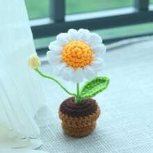 1pc/2pcs Hand Knitted Mini Daisy Plant Pot Ornament, Indoor Decoration. Desktop And Car Ornament, Artificial Ornament. Summer Decoration, Party, Wedding, Home Decor, Thanksgiving, Graduation, Birthday Gift, Party Favor - Multicolor - View 8