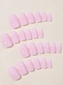 24pcs Oval Short Nail Stickers, Upgrade Your Style With This Minimalist Pastel Pink Full Coverage Nail Art Set, Suitable For Vacation, Party, Wedding, And Everyday Wear Press On Nails