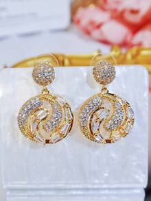 SEQUITO 2 buc cercei nobili pentru femei, petrecere de nuntă, cercei mari rotundi, cu piatră CZ strălucitoare, micro pave, bijuterii aurii