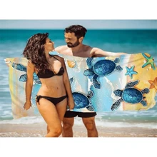 1pc Printed Quick-Dry Sea Turtle Pattern Beach Towel, Suitable For Swimming, Bath, Hotel