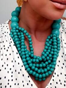 1只波西米亞風格多層珠子項鍊,手工木珠造型項鍊,短項鍊,適用於女性 - 彩色 - 查看 11