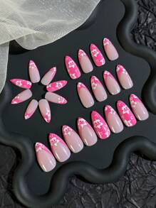 24入組杏仁形長度清涼夏日波浪多款顏色海星設計可拆式全覆蓋假指甲片適用於女孩/女性的日常生活、派對、旅行，以及其他裝飾用途+1pc果凍凝膠+1pc指甲銼。 - 彩色 - 查看 6