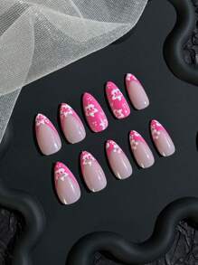 24入組杏仁形長度清涼夏日波浪多款顏色海星設計可拆式全覆蓋假指甲片適用於女孩/女性的日常生活、派對、旅行，以及其他裝飾用途+1pc果凍凝膠+1pc指甲銼。 - 彩色 - 查看 5