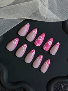 24入組杏仁形長度清涼夏日波浪多款顏色海星設計可拆式全覆蓋假指甲片適用於女孩/女性的日常生活、派對、旅行，以及其他裝飾用途+1pc果凍凝膠+1pc指甲銼。 - 彩色 - 查看 3