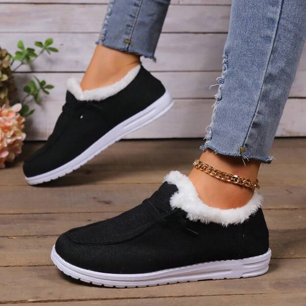 Stivali da neve invernali alla moda e imbottiti in lino per le donne, con fodera per calore e comfort, scarpe sportive casual piatte e leggere per le donne