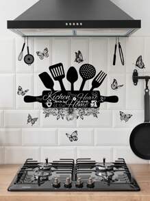 1pc New Creative Kitchen Utensils Sticker, Removable Wall Sticker For Restaurant, Kitchen And Home Decoration, Stickers, Wall Decal, Vinyl Decal For Home Decorations, Spring Decoration Items Refresh Your Home, Festival Decoration Stickers Gifts Birthday Graduation Kitchen Decor - Black and White - View 14