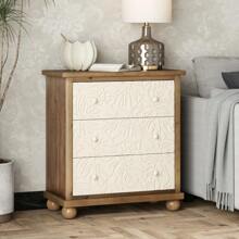 COZAYH鄉村風格3抽屜櫥櫃，帶有雕花葉紋，復古法式鄉村床頭櫃，適用於臥室、客廳，全套安裝，白色和棕色磨砂處理 - 白色和棕色 - 查看 9