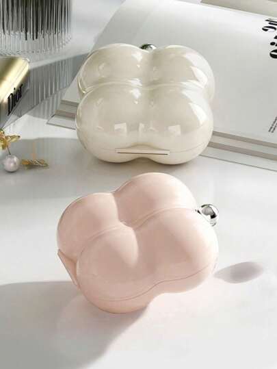 1pc Portable Jewelry Box Travel With Earrings Necklace Jewelry Plastic Marshmallow Compact Cream Style Earrings Storage Box