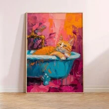 HALFLEMART 1 szt. Nieoprawione różowe zabawne zwierzę w wannie plakat, modne dzieło sztuki ścienne malarstwo na prezent, salon, sypialnia, dekoracja ścienna estetyczna, dekoracja domu i akademika