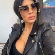 1 pieza Gafas de moda de estilo europeo y americano oversize, gafas de moda personalizadas con adornos de perlas falsas en las patillas, accesorios de playa para mujer, básicas para outfits de mujer de negocios casuales, regalos para vacaciones de verano, playa, exterior, viaje - Multicolor - Ver 2