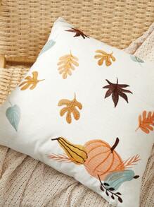 1pc Bee, Leaves And Pumpkin Embroidered Pillowcase For Home Decor, Living Room, Bedroom, All Seasons - Multicolor - View 11