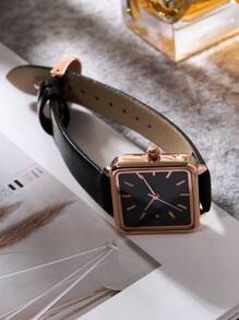 1pc Simple Casual Square Shaped Quartz Watch For Girls As A Gift For Students Returning To School - Black - View 4