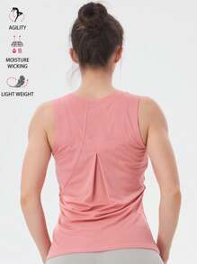 Yoga Basic Solid Breathable Athletic Tank Top Sleeveless T-Shirts Back Wrinkle Design Summer Strawberry Pink - Coral Red - View 4