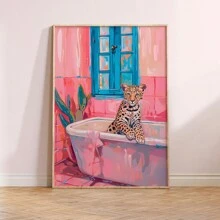 HALFLEMART 1 szt. Nieoprawione różowe zabawne zwierzę w wannie plakat, modne dzieło sztuki ścienne malarstwo na prezent, salon, sypialnia, dekoracja ścienna estetyczna, dekoracja domu i akademika