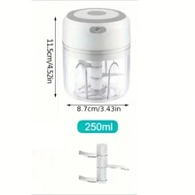 1件装无线多功能电动食物料理机250ML，硅胶圈，防滑，质感好，质量好，方便。家用料理机，烹饪助手，适用于婴儿辅食准备和烹饪食材切碎，迷你型，功率较低，适合日常少量食物使用，使用时请确保安装牢固，机身和杯子分离时会自动断电，充电时请勿使用