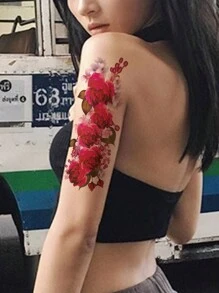 10 pièces Autocollants de tatouage temporaire de fleurs de pivoine et de rose pour femmes, filles et adultes, tatouage temporaire réaliste de papillon et de fleurs aquarelle pour doigts et cou