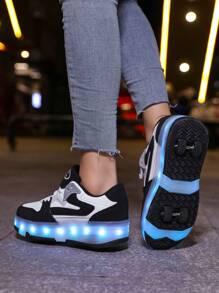 Light Up Shoes With 7 Colorful Led Lights, Rechargeable, Running Horse Light, Blinking Buckle, For Students Two Wheel Roller Skate Shoes,4 Wheels Stable, Rechargeable Light-Up Roller Shoes With 12 Modes