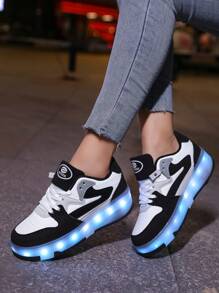 Light Up Shoes With 7 Colorful Led Lights, Rechargeable, Running Horse Light, Blinking Buckle, For Students Two Wheel Roller Skate Shoes,4 Wheels Stable, Rechargeable Light-Up Roller Shoes With 12 Modes