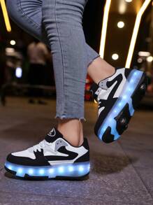 Light Up Shoes With 7 Colorful Led Lights, Rechargeable, Running Horse Light, Blinking Buckle, For Students Two Wheel Roller Skate Shoes,4 Wheels Stable, Rechargeable Light-Up Roller Shoes With 12 Modes