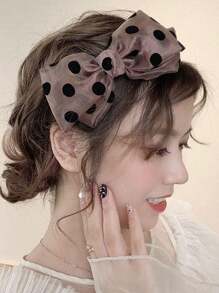 1件女用網格波點蝴蝶結髮箍，優雅甜美髮飾，適合日常與通勤，髮帶髮飾 - 彩色 - 查看 3