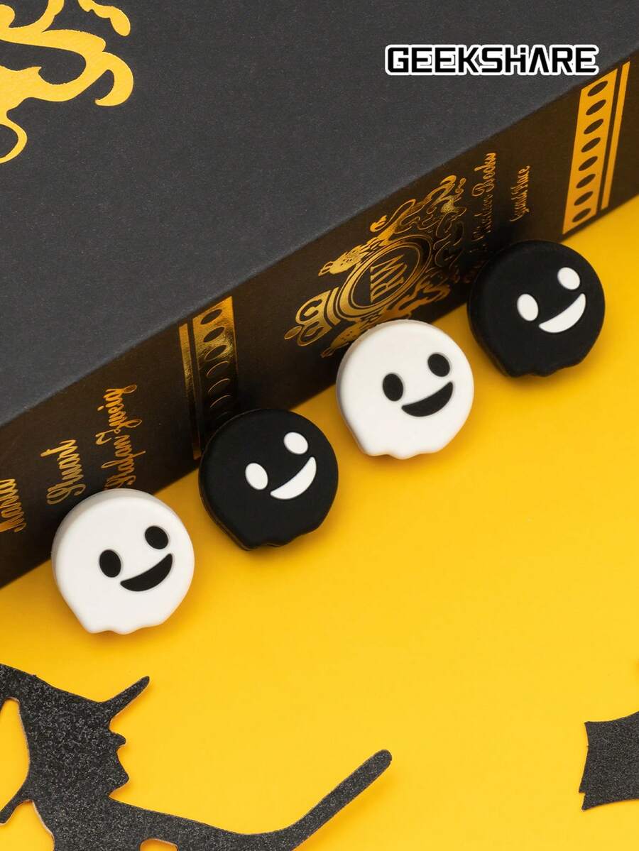 4pcs Black & White Ghost Silicone Thumb Grip Protective Cover Compatible With  Switch/OLED/Switch Lite - Black and White - View 1