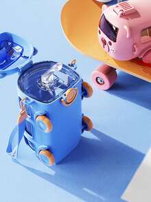 Baby Bus Toy Car Kids Water Bottle, Highly Attractive Plastic Cup With Straw (3D Stickers Excluded) - Pink - View 4