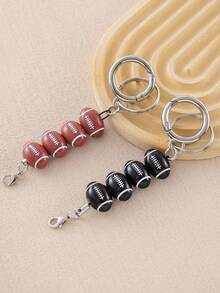 1pc Fashionable Sporty Keychain With Zinc Alloy Rugby Chain And Lobster Clasp, Suitable For Backpack Pendant, Keychain Collecting Accessories - Steel - View 2