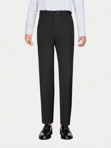 CLOUDSTYLE Men's Plain Pleated Straight-Leg Suit Pants For Daily Business And Travel - Black - View 1